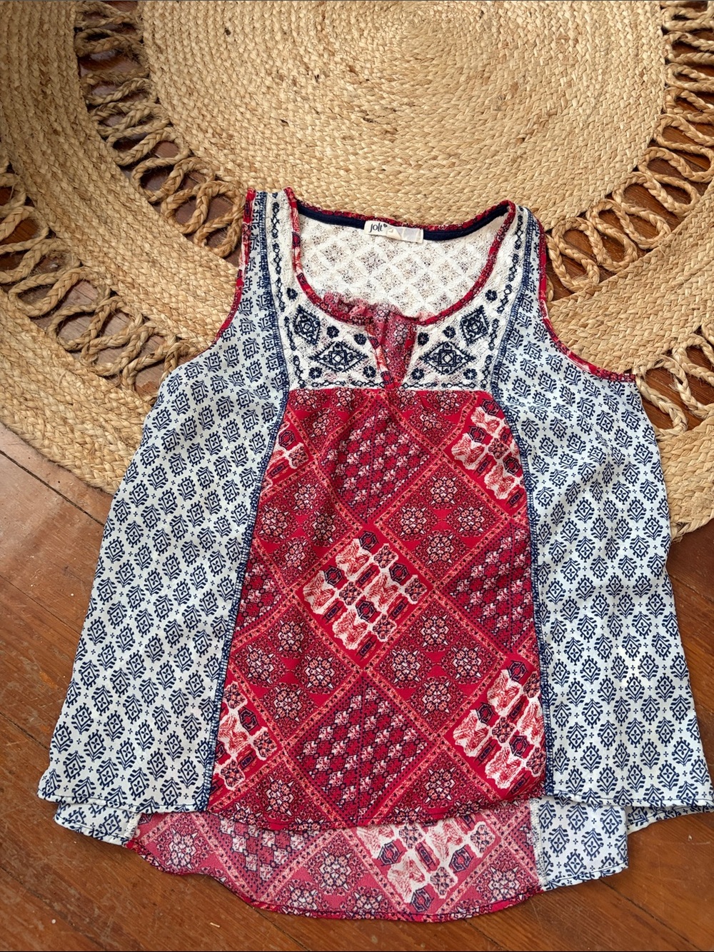 Jolt Red & Navy Patchwork Sleeveless Blouse